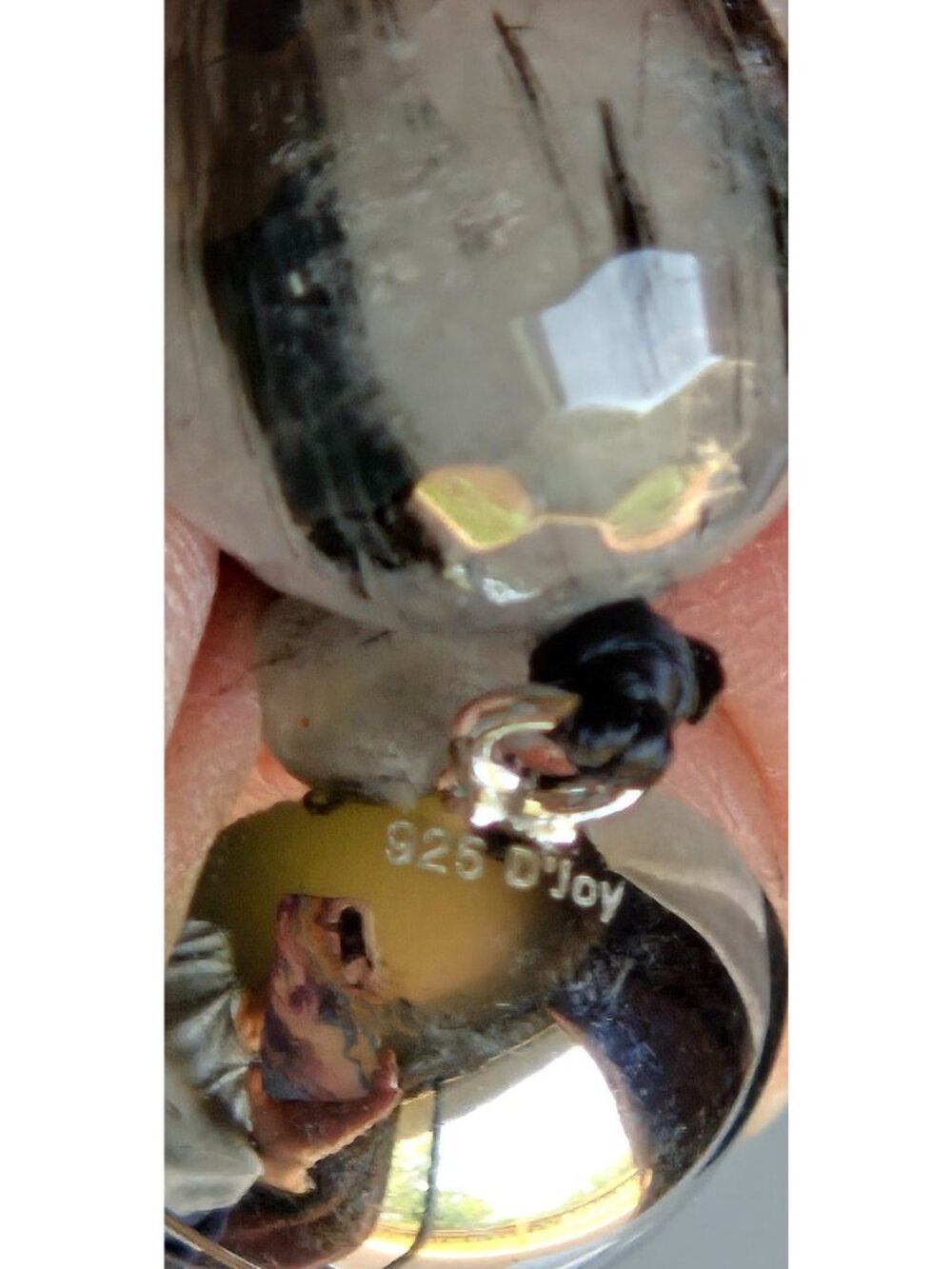 Tourmalinated Quartz Necklace 14mm Round Beads 925 Sterling Silver MagneticClasp - Picture 6 of 8